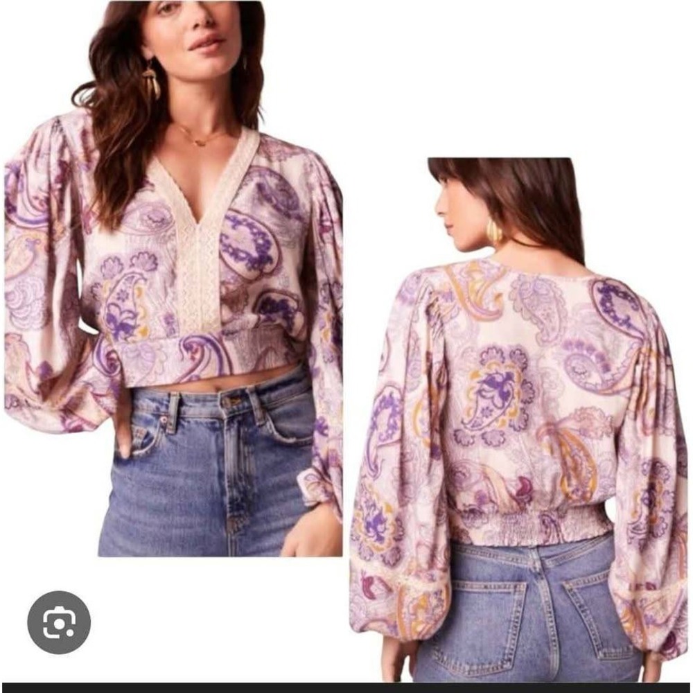 Band of the Free ~ Mirabelle Crop Top~Cream & Purple Paisley Lace Pattern~Small